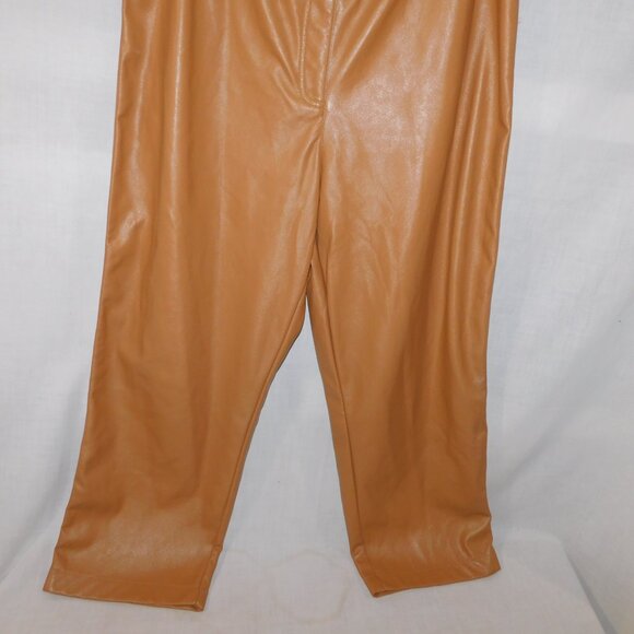 Rachel Zoe Womens 14 Carmel Tan Paperbag Vegan Faux Leather Pants - Picture 3 of 6